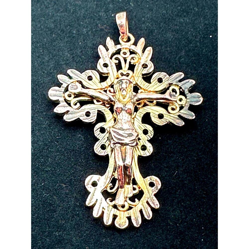 Vintage Ornate Crucifix Authentic Joan of Arc Figure Pendant RARE